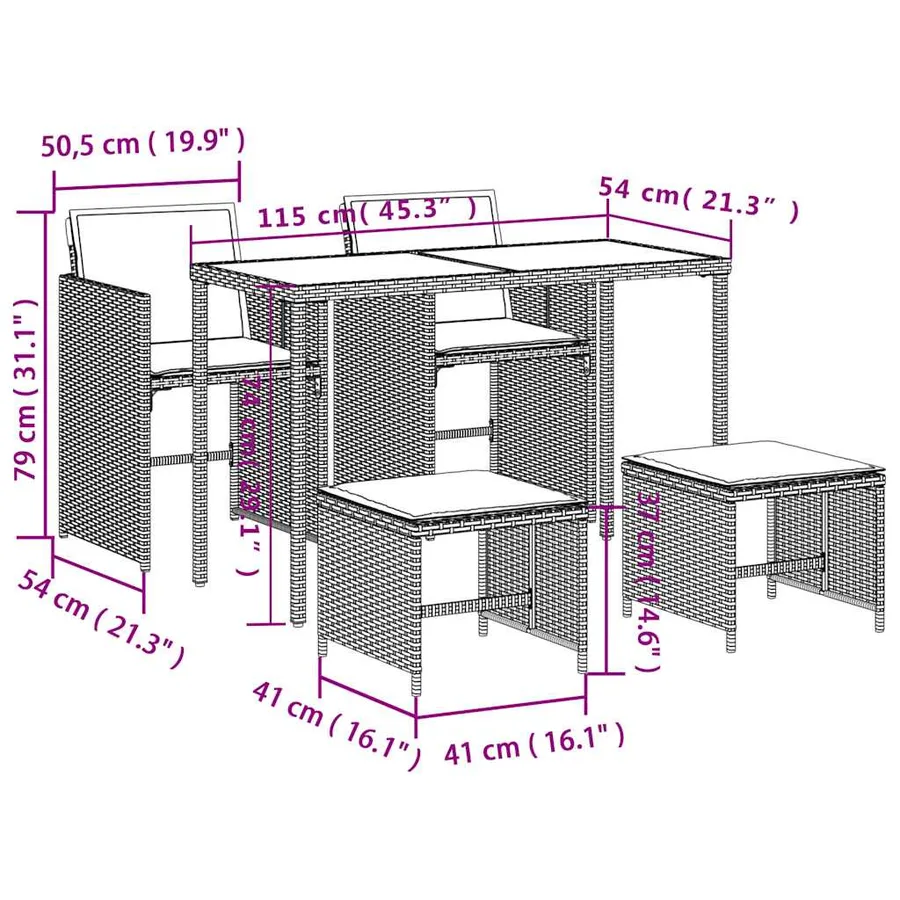 Ensemble à manger de jardin coussins 5pcs Noir Résine tressée - 20