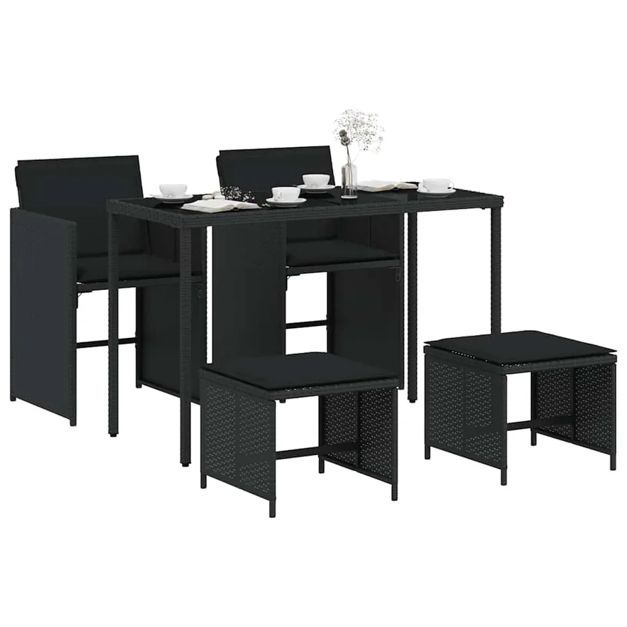 Ensemble à manger de jardin coussins 5pcs Noir Résine tressée - 3