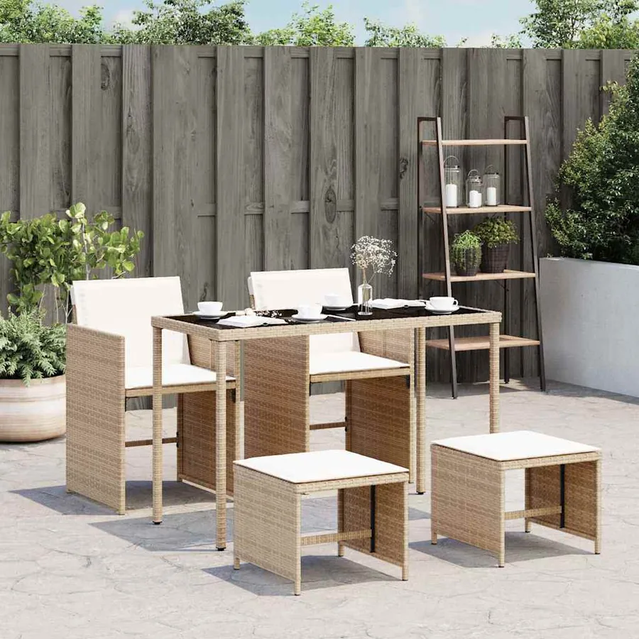 Ensemble à manger de jardin avec coussins 5pcs Beige poly rotin