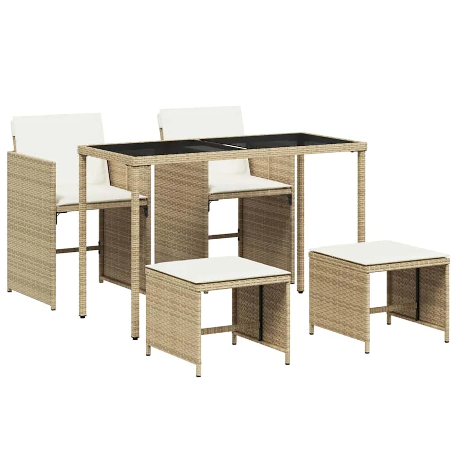 Ensemble à manger de jardin avec coussins 5pcs Beige poly rotin - 2