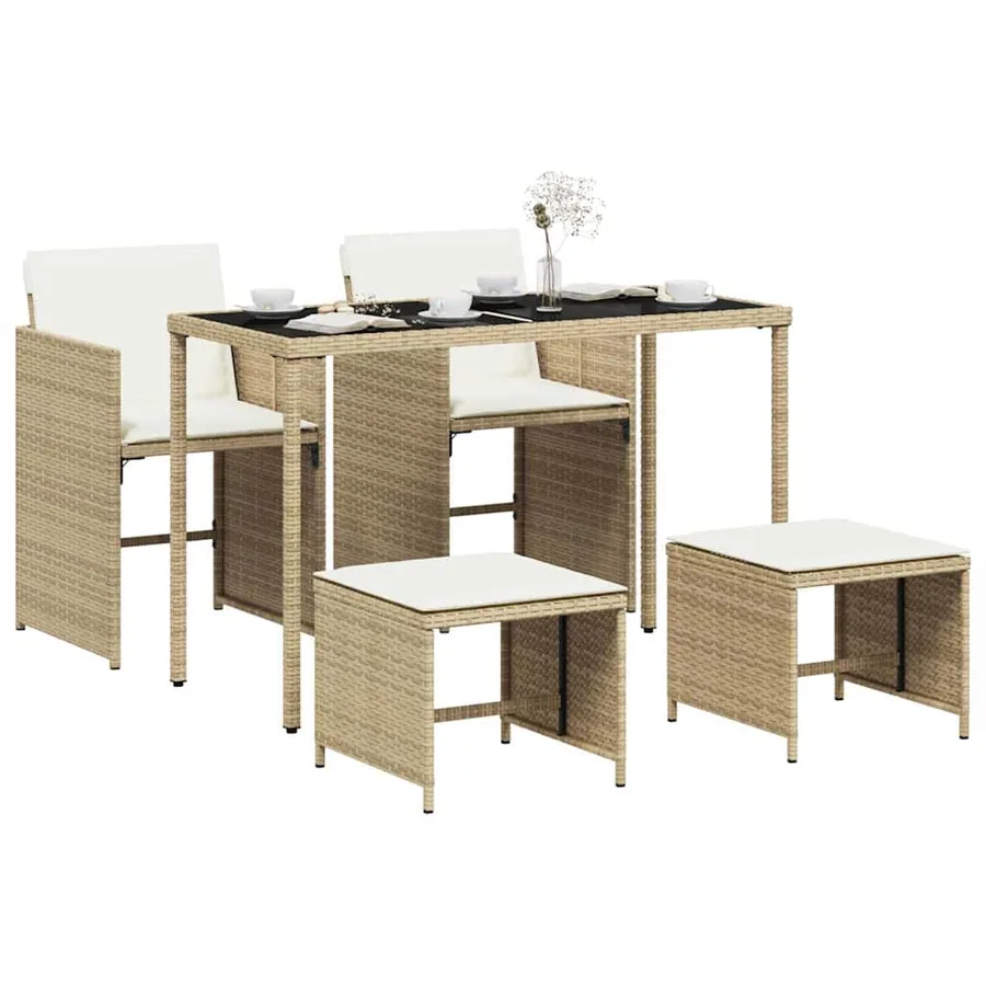 Ensemble à manger de jardin avec coussins 5pcs Beige poly rotin - 3