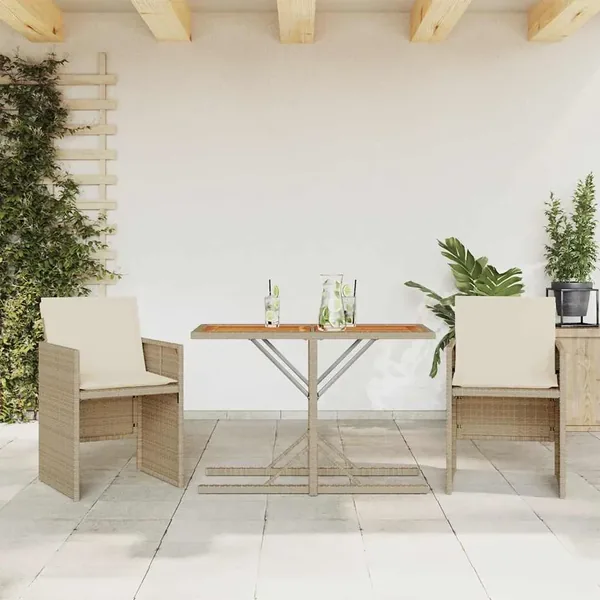 Ensemble de bistro 3 pcs avec coussins beige résine tressée
