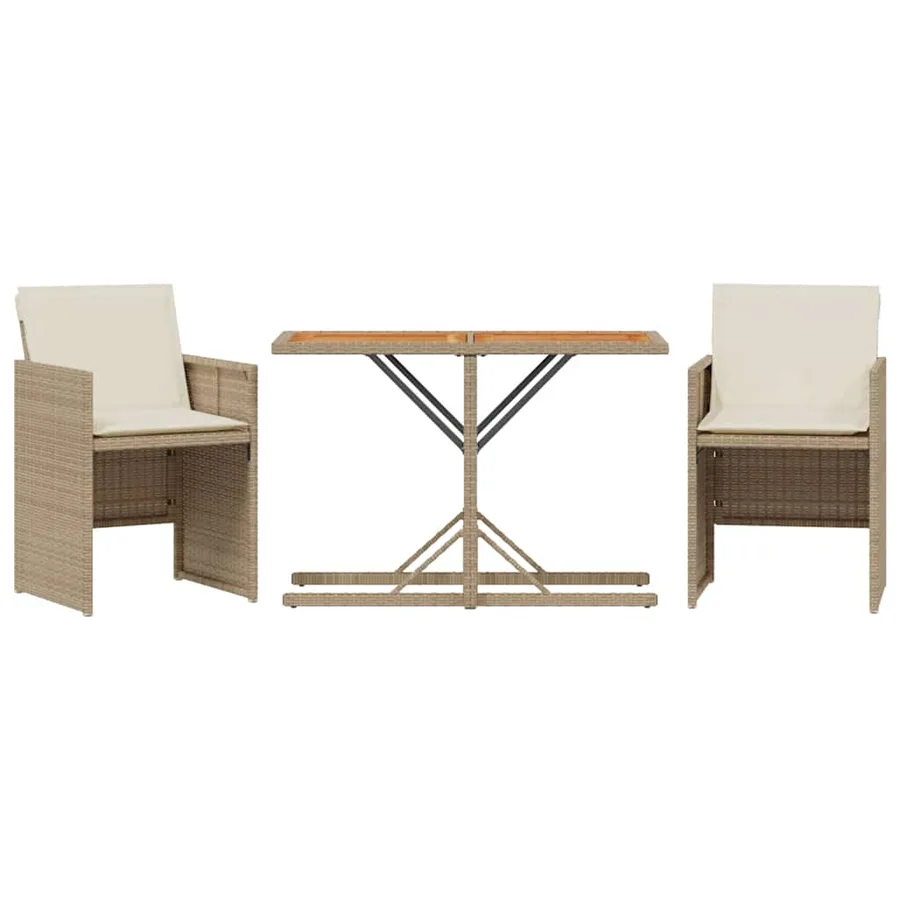 Ensemble de bistro 3 pcs avec coussins beige résine tressée - 2