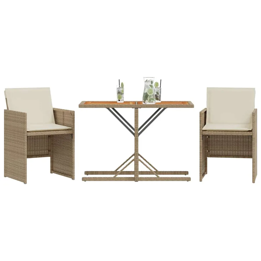 Ensemble de bistro 3 pcs avec coussins beige résine tressée - 3
