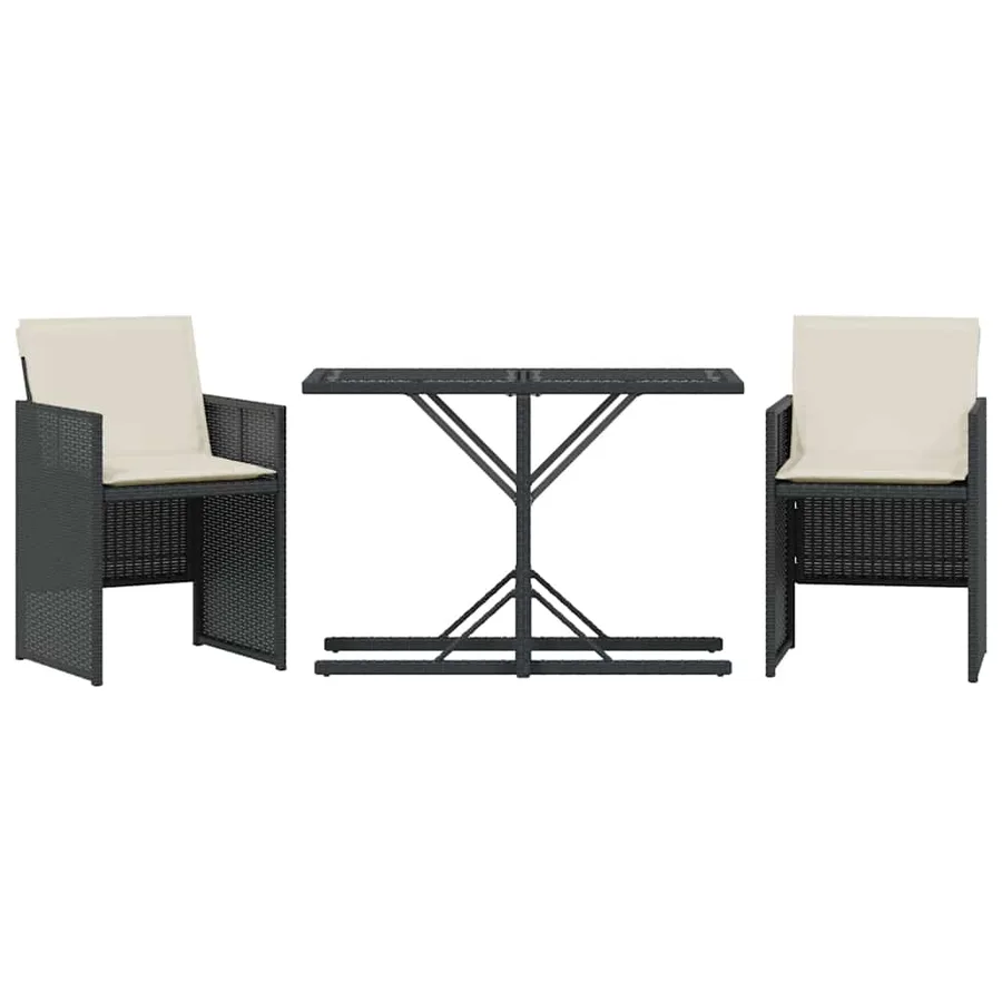 Ensemble de bistro 3 pcs avec coussins noir résine tressée - 2