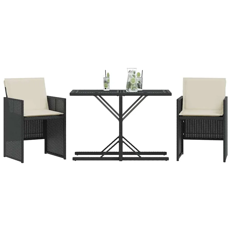 Ensemble de bistro 3 pcs avec coussins noir résine tressée - 3
