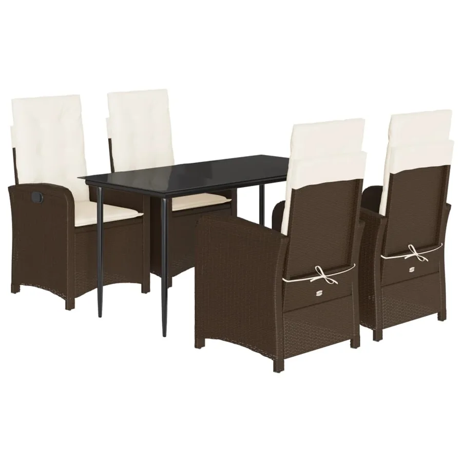 Ensemble à manger de jardin 5 pcs et coussins marron poly rotin - 2