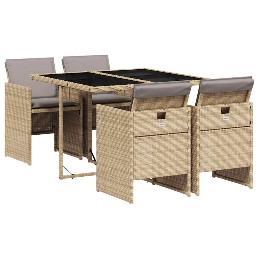 Ensemble à manger de jardin coussins 5 pcs mélange beige rotin - 2