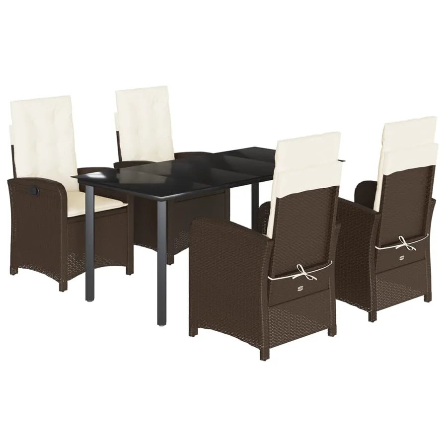 Ensemble à manger de jardin 5 pcs et coussins marron poly rotin - 2