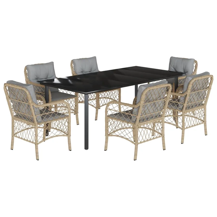 Ensemble à manger de jardin coussins 7 pcs mélange beige rotin - 2