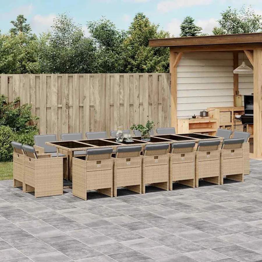 Ensemble à manger de jardin et coussins 17 pcs mélange beige