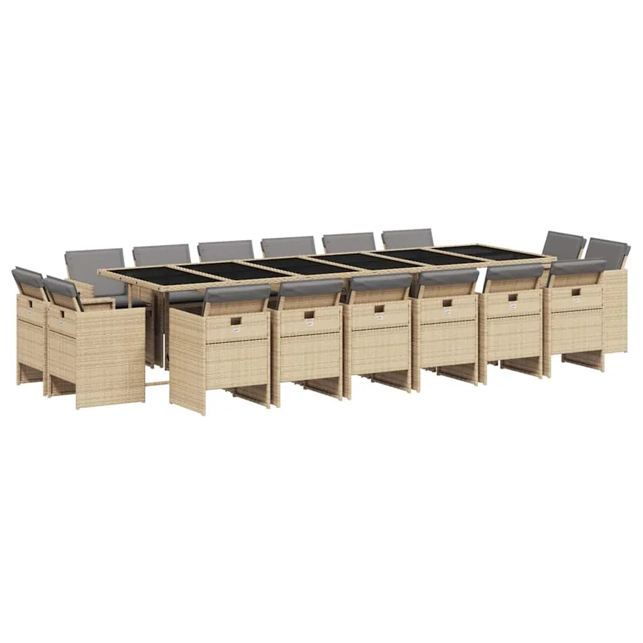 Ensemble à manger de jardin et coussins 17 pcs mélange beige - 2