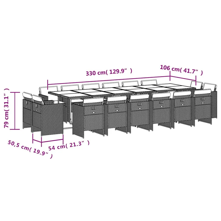 Ensemble à manger de jardin et coussins 17 pcs mélange beige - 5