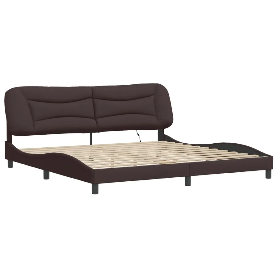 Cadre de lit avec LED sans matelas Hvar marron foncé 200x200cm tissu - 3