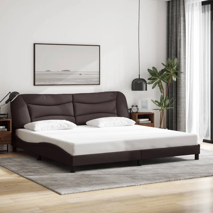 Cadre de lit avec LED sans matelas Hvar marron foncé 200x200cm tissu - 4