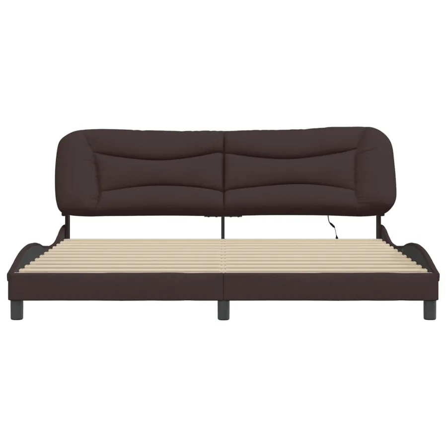 Cadre de lit avec LED sans matelas Hvar marron foncé 200x200cm tissu - 6