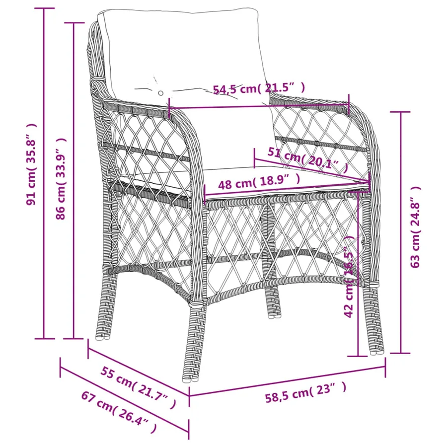 Chaises de jardin avec coussins lot de 2 noir résine tressée - 10