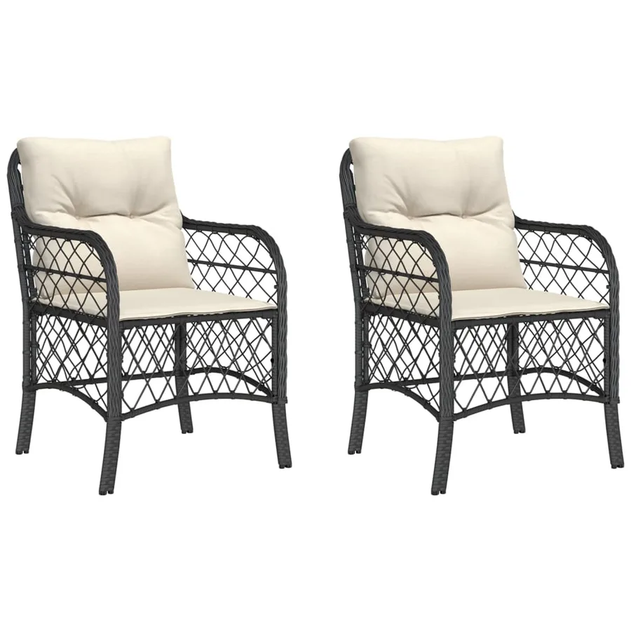 Chaises de jardin avec coussins lot de 2 noir résine tressée - 2
