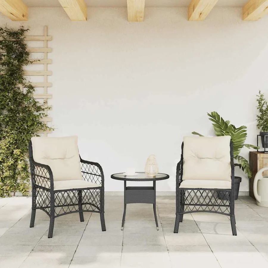 Chaises de jardin avec coussins lot de 2 noir résine tressée - 3