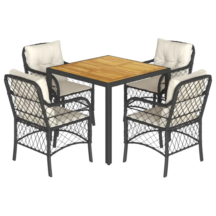 Ensemble à manger de jardin coussins 5pcs Noir Résine tressée - 2