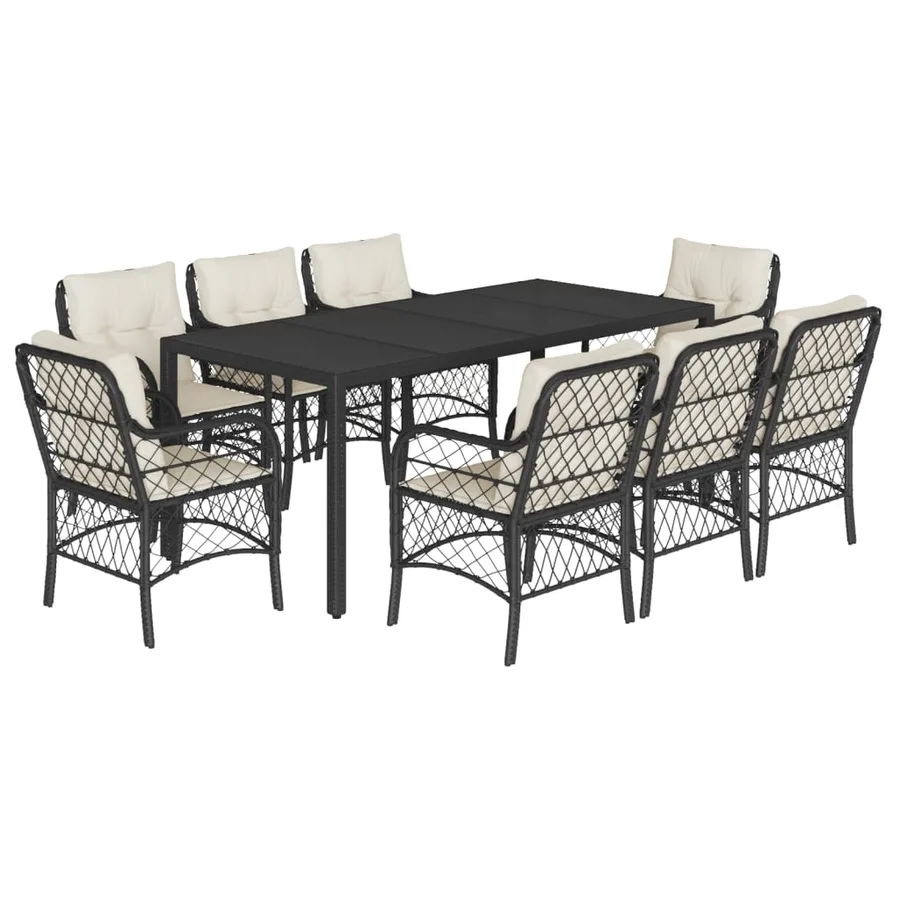 Ensemble à manger de jardin 9pcs coussins noir résine tressée - 2