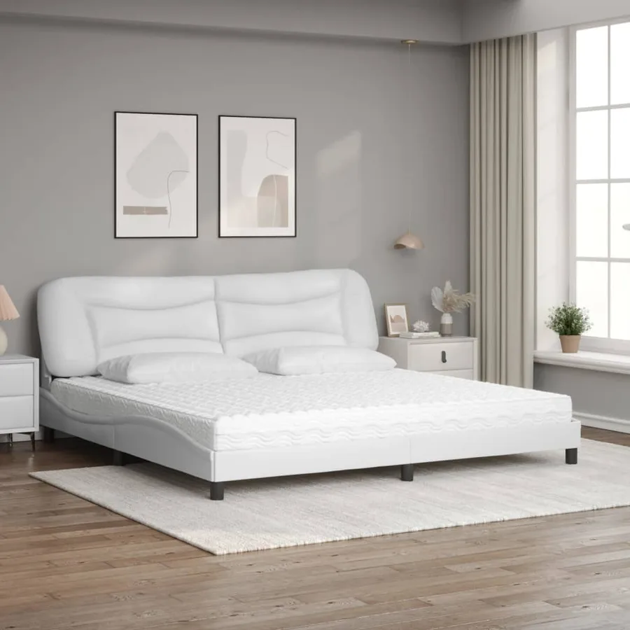 Lit avec matelas Hvar blanc 200x200 cm similicuir - 3
