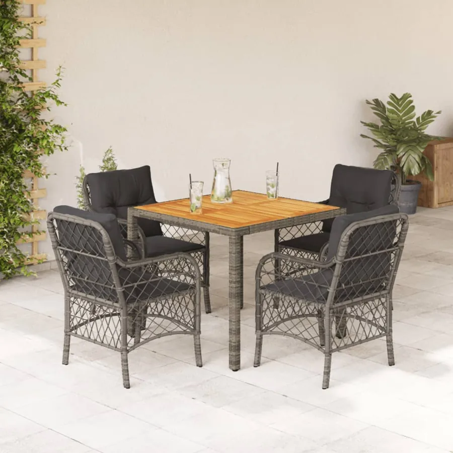 Ensemble à manger de jardin 5 pcs coussins gris résine tressée