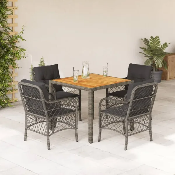 Ensemble à manger de jardin 5 pcs coussins gris résine tressée