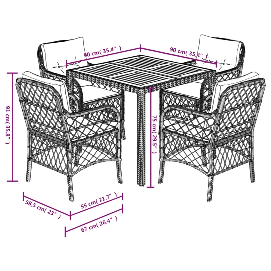 Ensemble à manger de jardin 5 pcs coussins gris résine tressée - 7