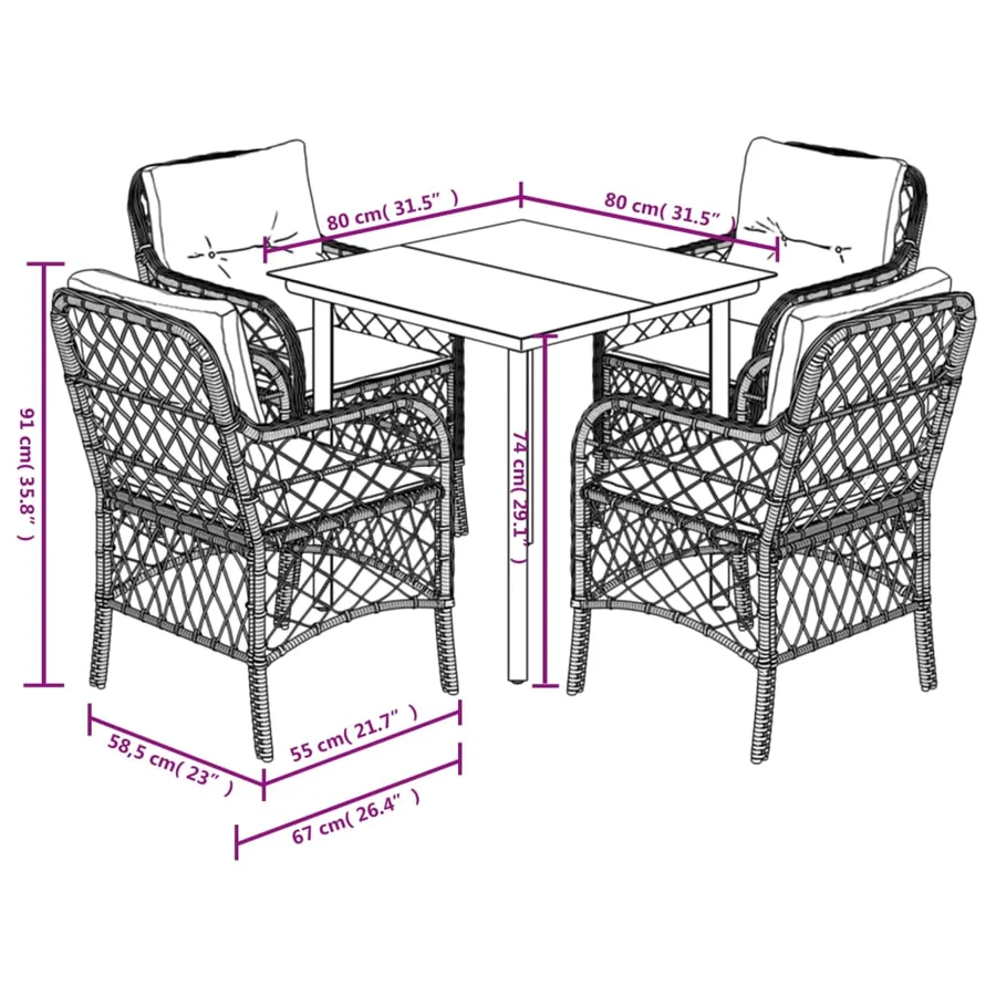 Ensemble à manger de jardin 5 pcs coussins gris résine tressée - 7