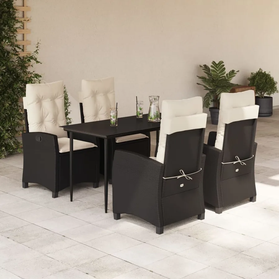 Ensemble à manger de jardin coussins 5pcs Noir Résine tressée