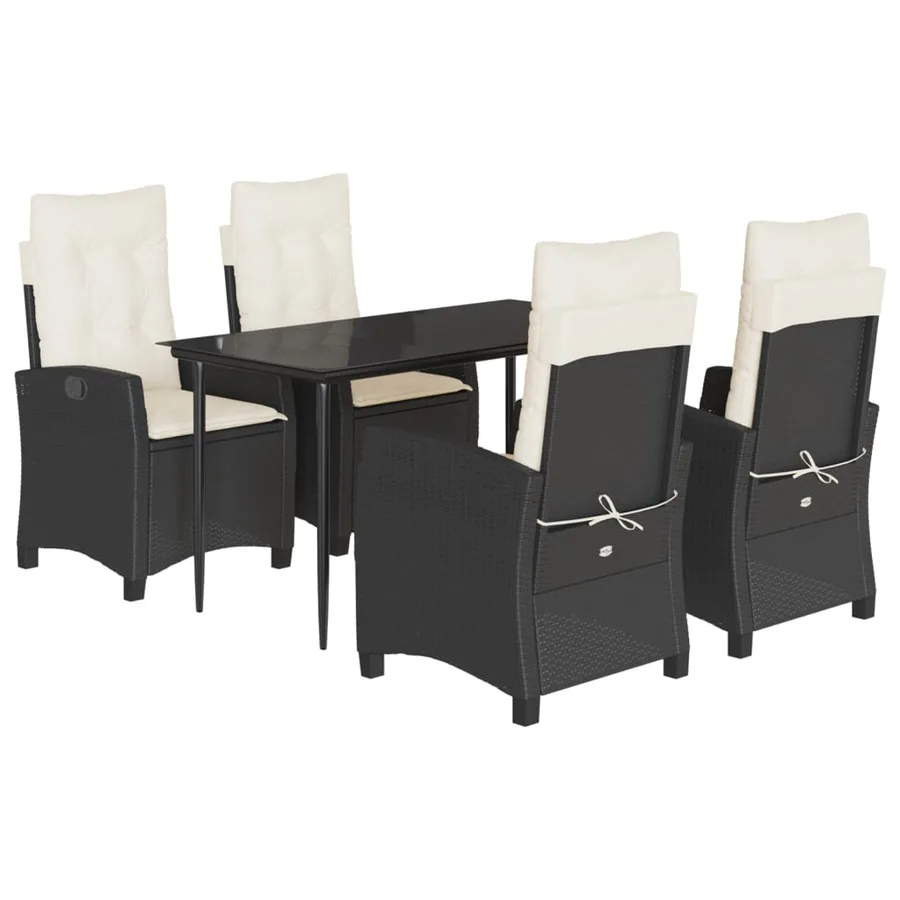 Ensemble à manger de jardin coussins 5pcs Noir Résine tressée - 2