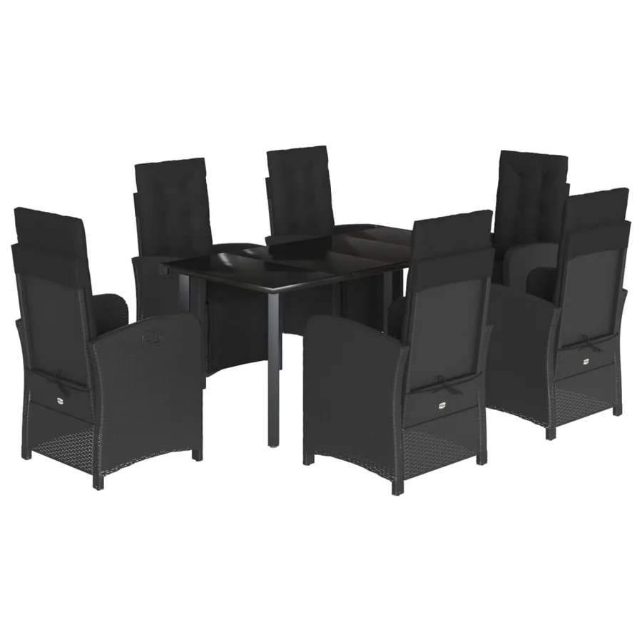Ensemble à manger de jardin coussins 7pcs Noir Résine tressée - 2