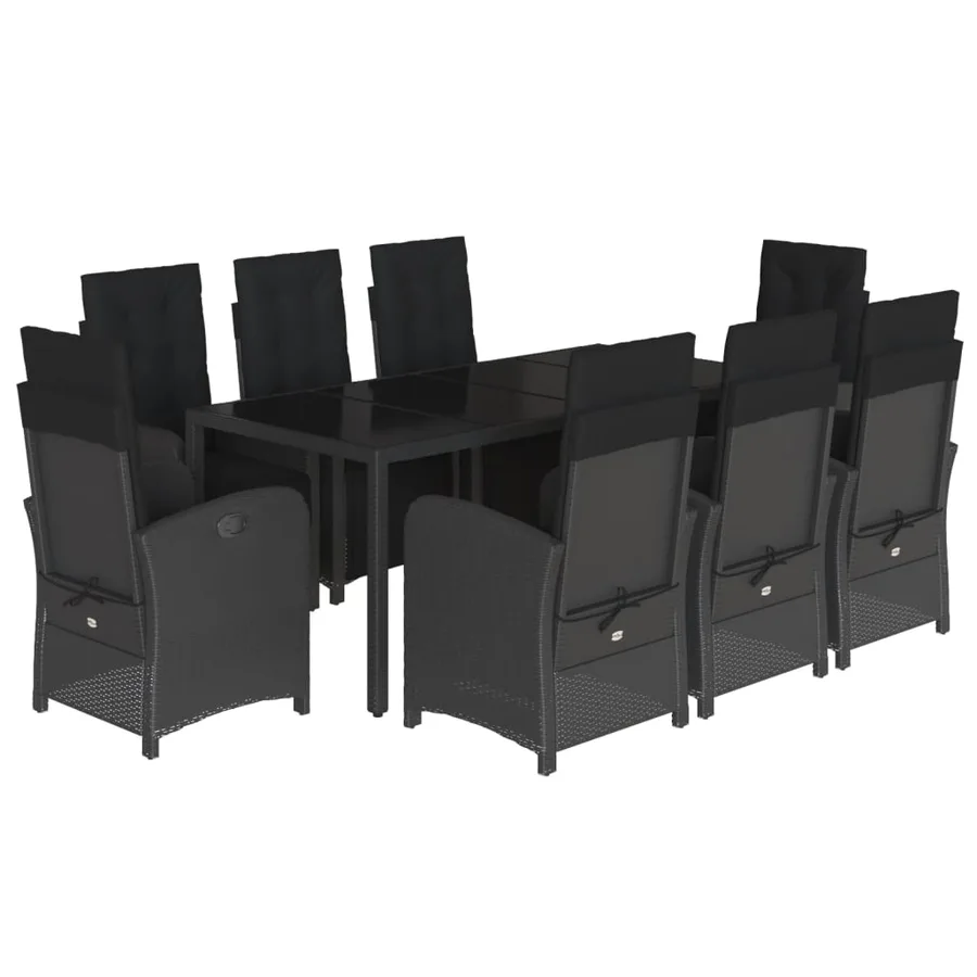 Ensemble à manger de jardin 9pcs coussins noir résine tressée - 2