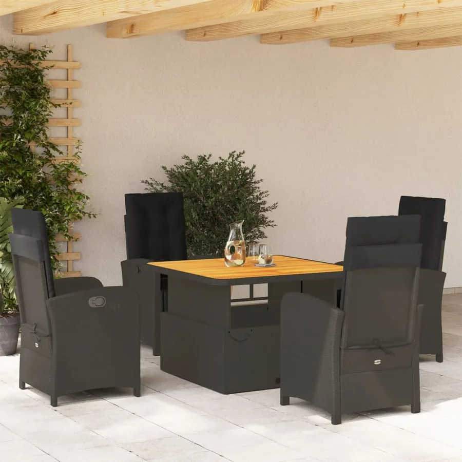 Ensemble à manger de jardin coussins 5pcs Noir Résine tressée