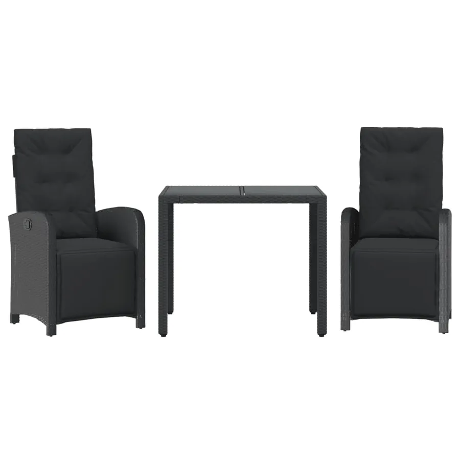 Ensemble de bistro 3 pcs avec coussins noir résine tressée - 2