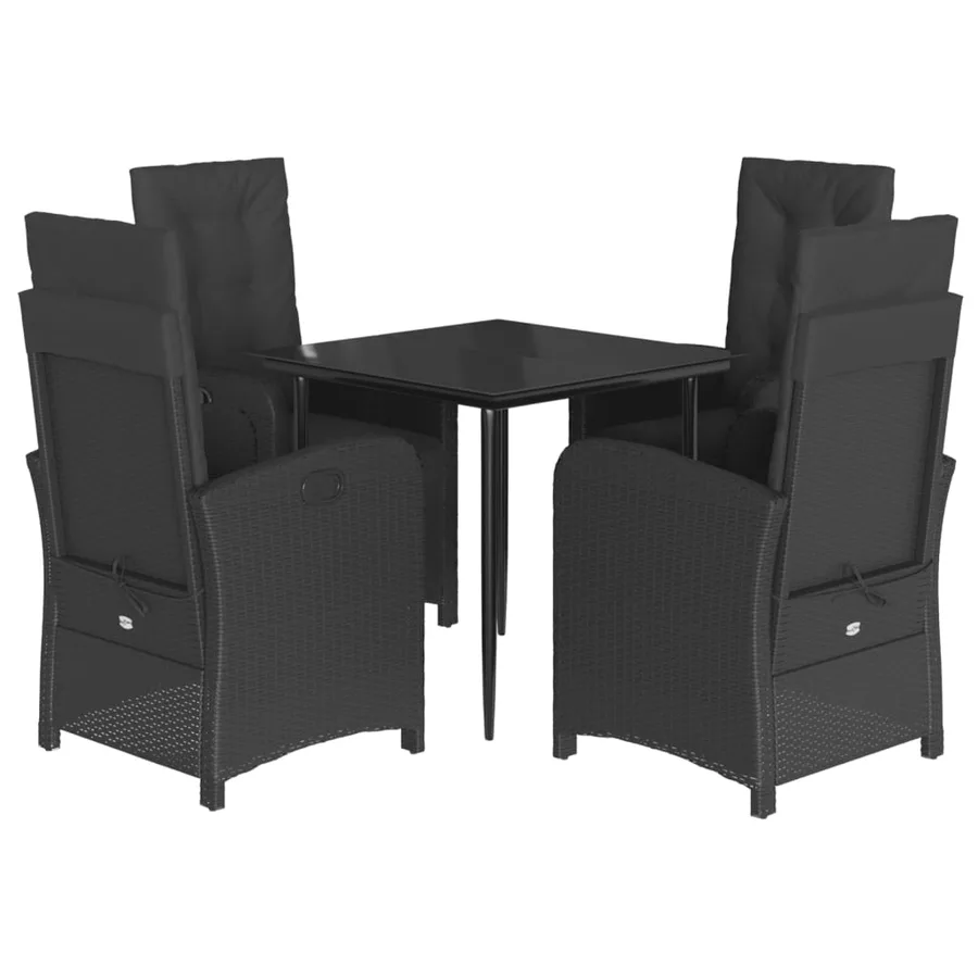 Ensemble à manger de jardin coussins 5pcs Noir Résine tressée - 2