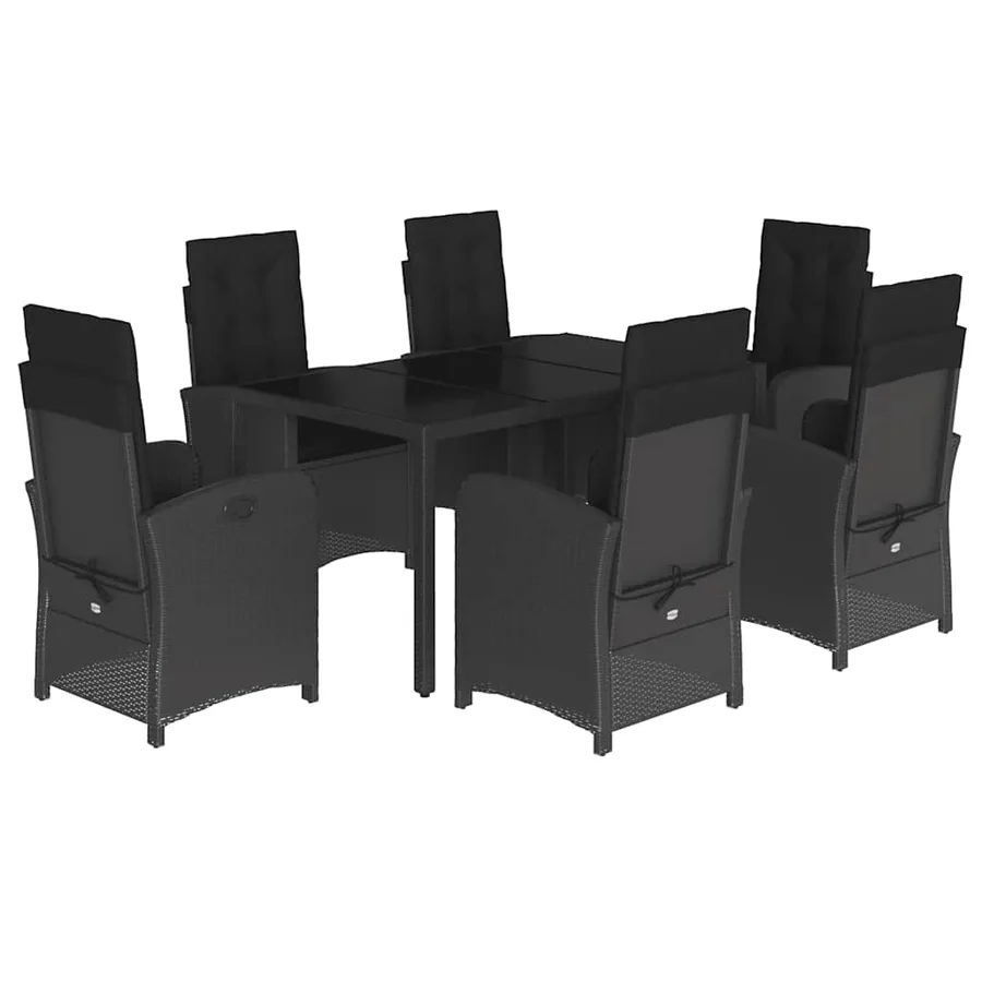 Ensemble à manger de jardin coussins 7pcs Noir Résine tressée - 2