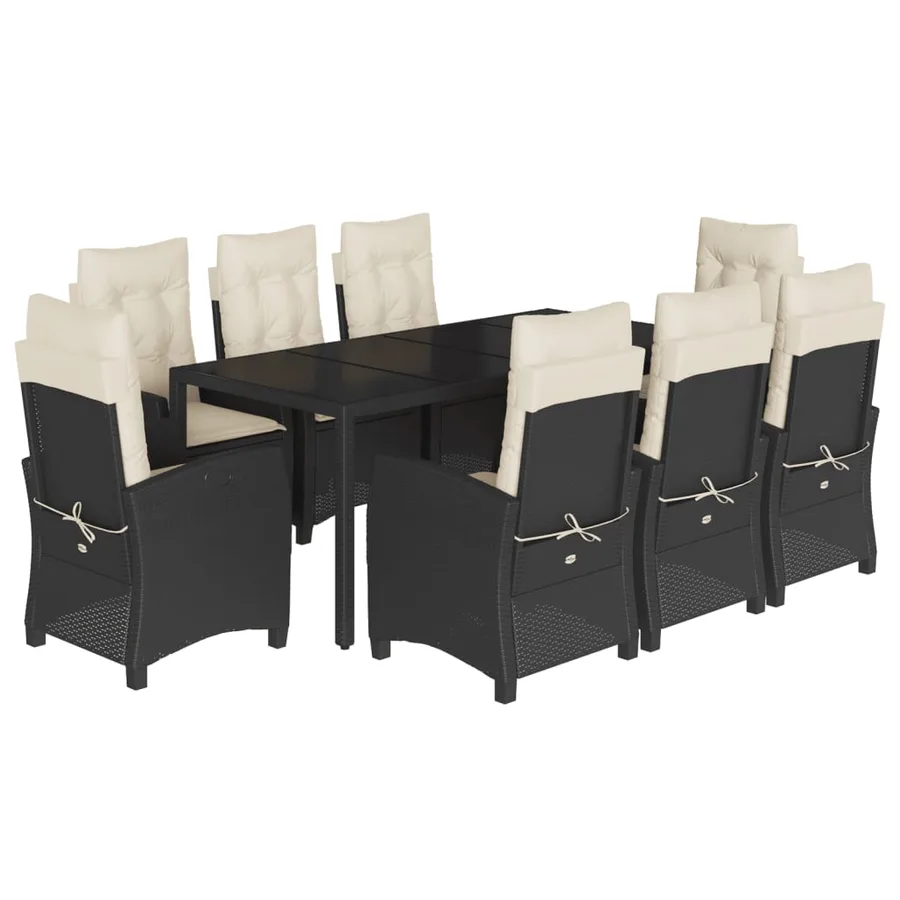 Ensemble à manger de jardin 9pcs coussins noir résine tressée - 2