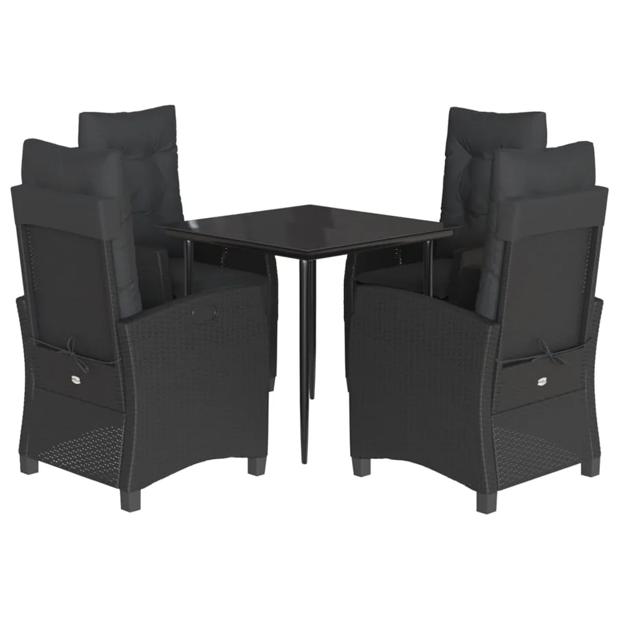 Ensemble à manger de jardin coussins 5pcs Noir Résine tressée - 2
