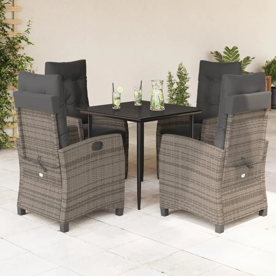 Ensemble à manger de jardin 5 pcs coussins gris résine tressée
