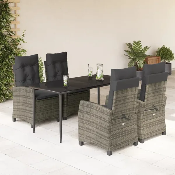 Ensemble à manger de jardin 5 pcs coussins gris résine tressée