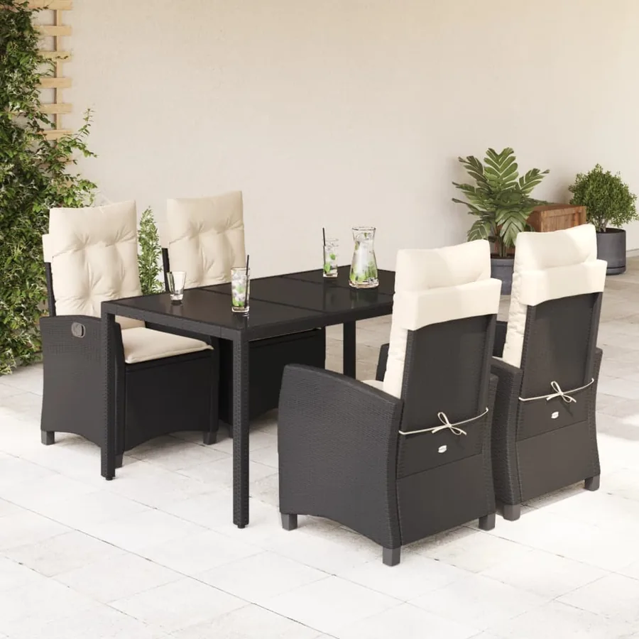 Ensemble à manger de jardin coussins 5pcs Noir Résine tressée