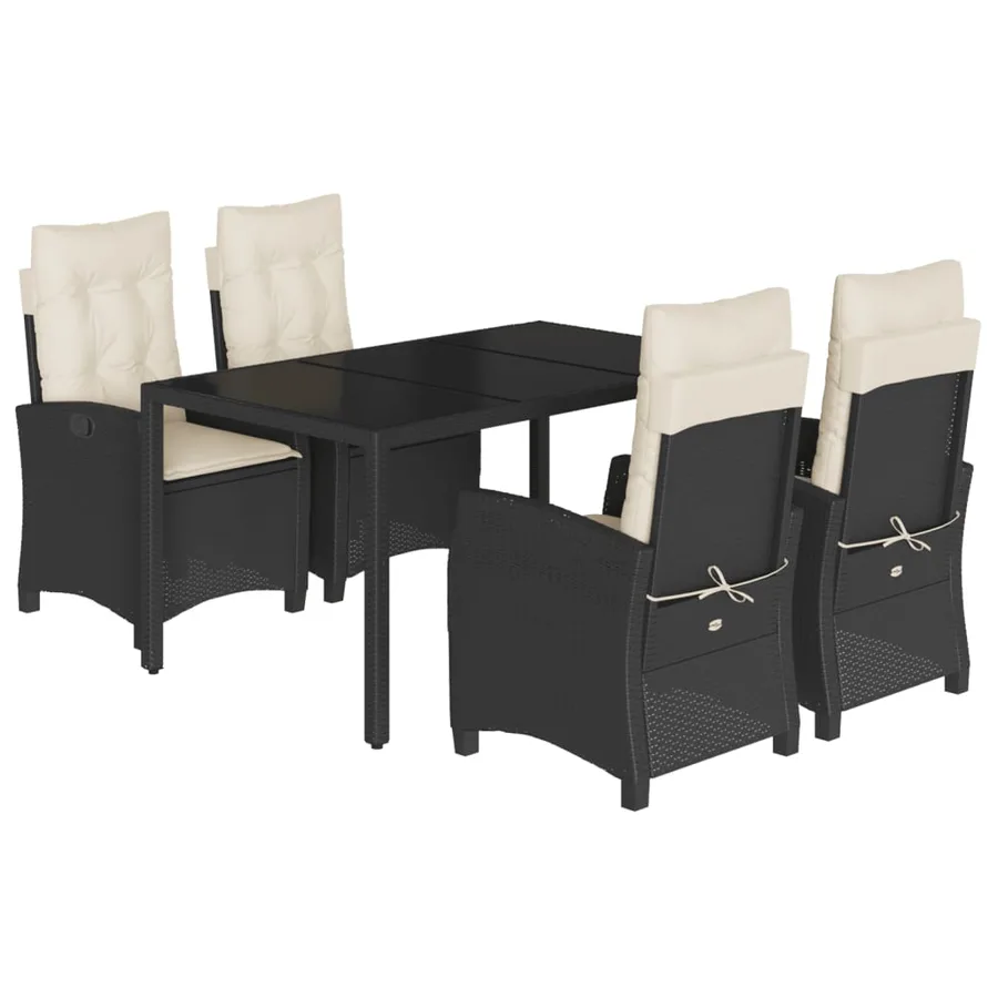 Ensemble à manger de jardin coussins 5pcs Noir Résine tressée - 2