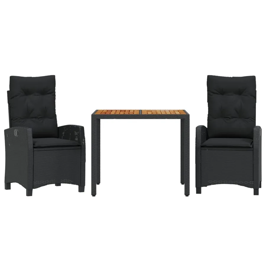 Ensemble à manger de jardin avec coussins 3 pcs Noir - 2