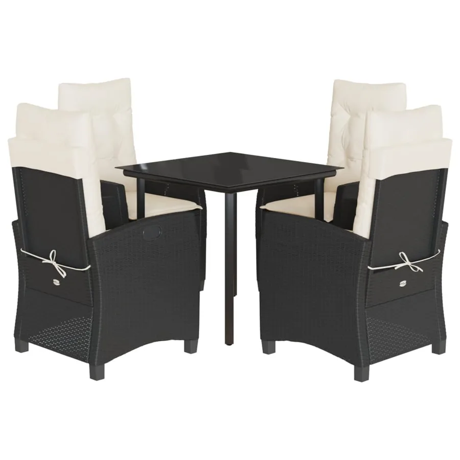 Ensemble à manger de jardin coussins 5pcs Noir Résine tressée - 2