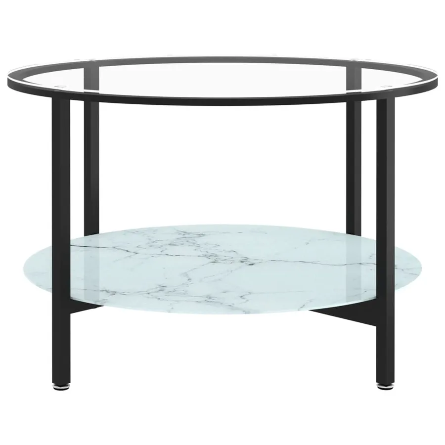 Table à thé Noir et marbre blanc 70 cm Verre trempé - 3