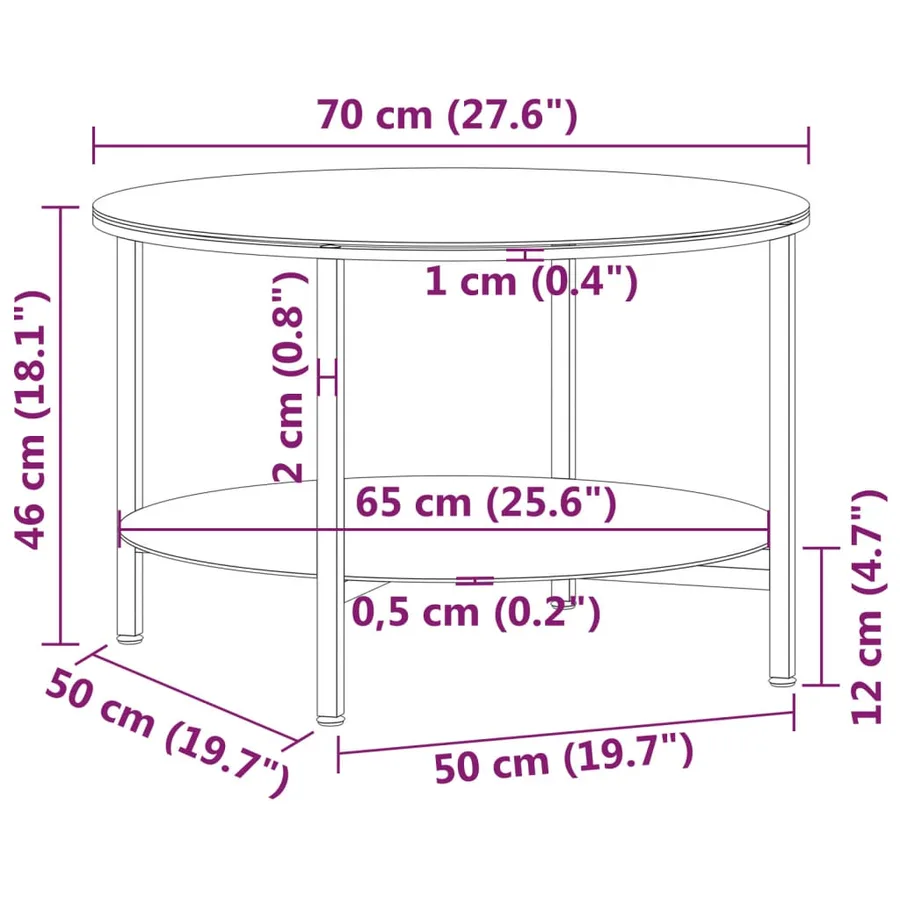 Table à thé Noir et marbre blanc 70 cm Verre trempé - 6