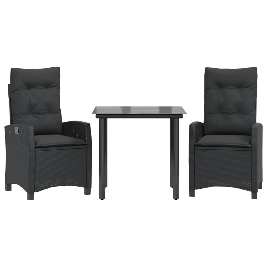 Ensemble à manger de jardin avec coussins 3 pcs Noir - 2