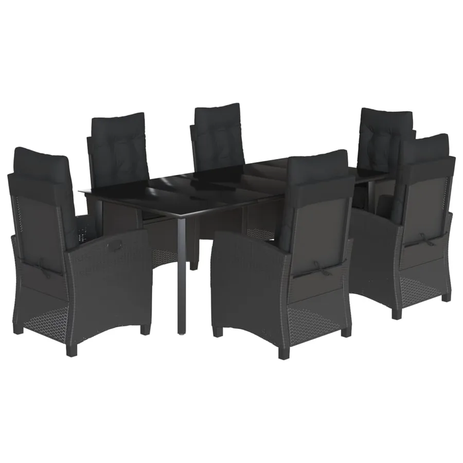 Ensemble à manger de jardin coussins 7pcs Noir Résine tressée - 2